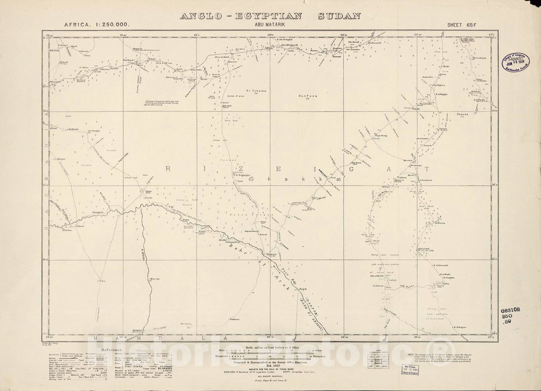 Historic 1909 Map - Sudan 1:250,000 - Abu Matarik Sheet 65-F Feb 1922 - Anglo-Egyptian Sudan 2
