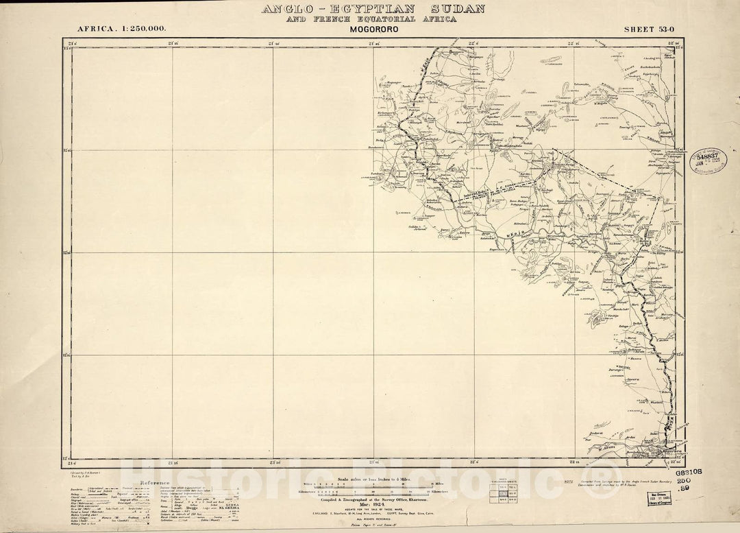 Historic 1909 Map - Sudan 1:250,000 - Mogororo Sheet 53-O Mar 1924 - Anglo-Egyptian Sudan
