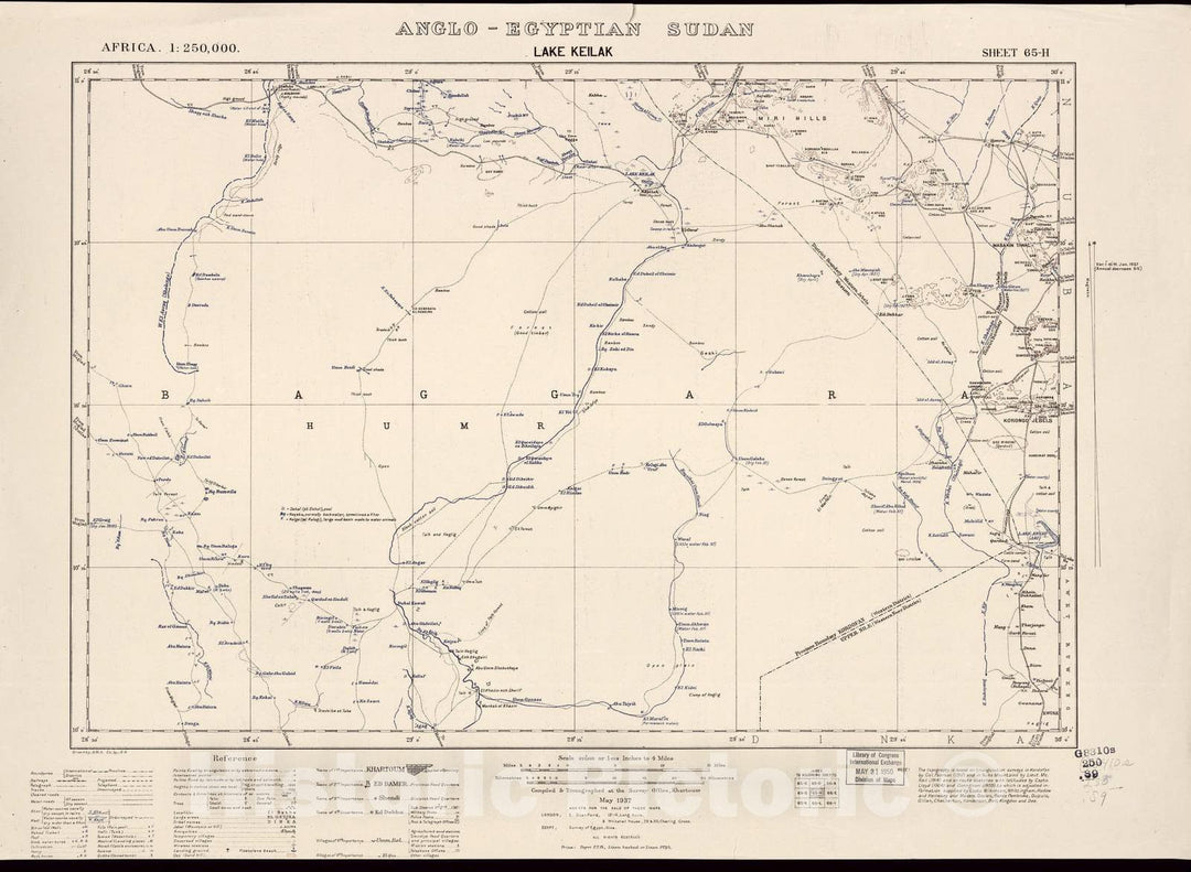 Historic 1909 Map - Sudan 1:250,000 - Lake Keilak Sheet 65-H May 1937 - Anglo-Egyptian Sudan