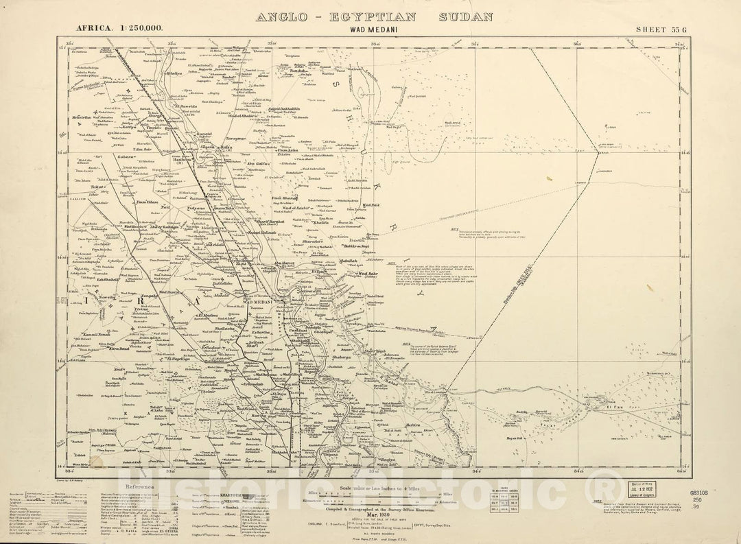 Historic 1909 Map - Sudan 1:250,000 - WAD Medani Sheet 55-G Mar 1930 - Anglo-Egyptian Sudan