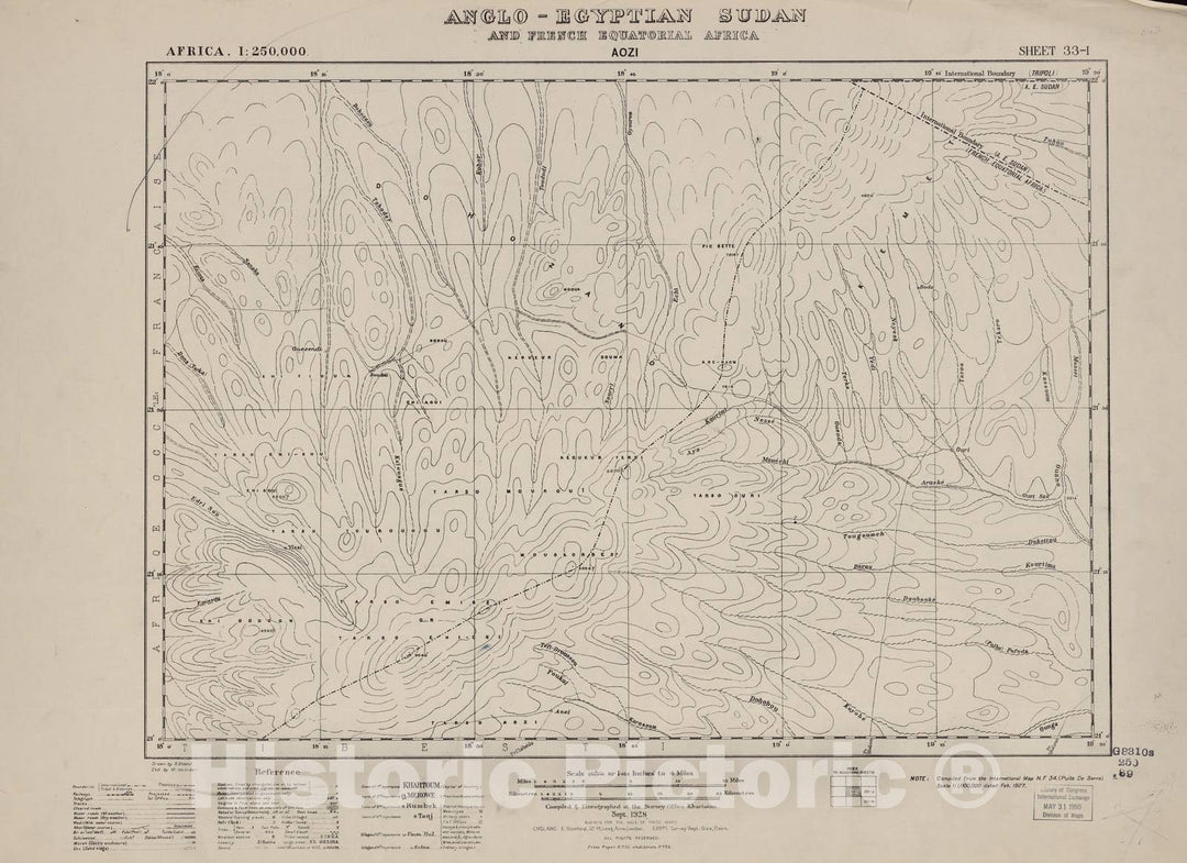 Historic 1909 Map - Sudan 1:250,000 - Aozi Sheet 33-I Sept 1928 - Anglo-Egyptian Sudan