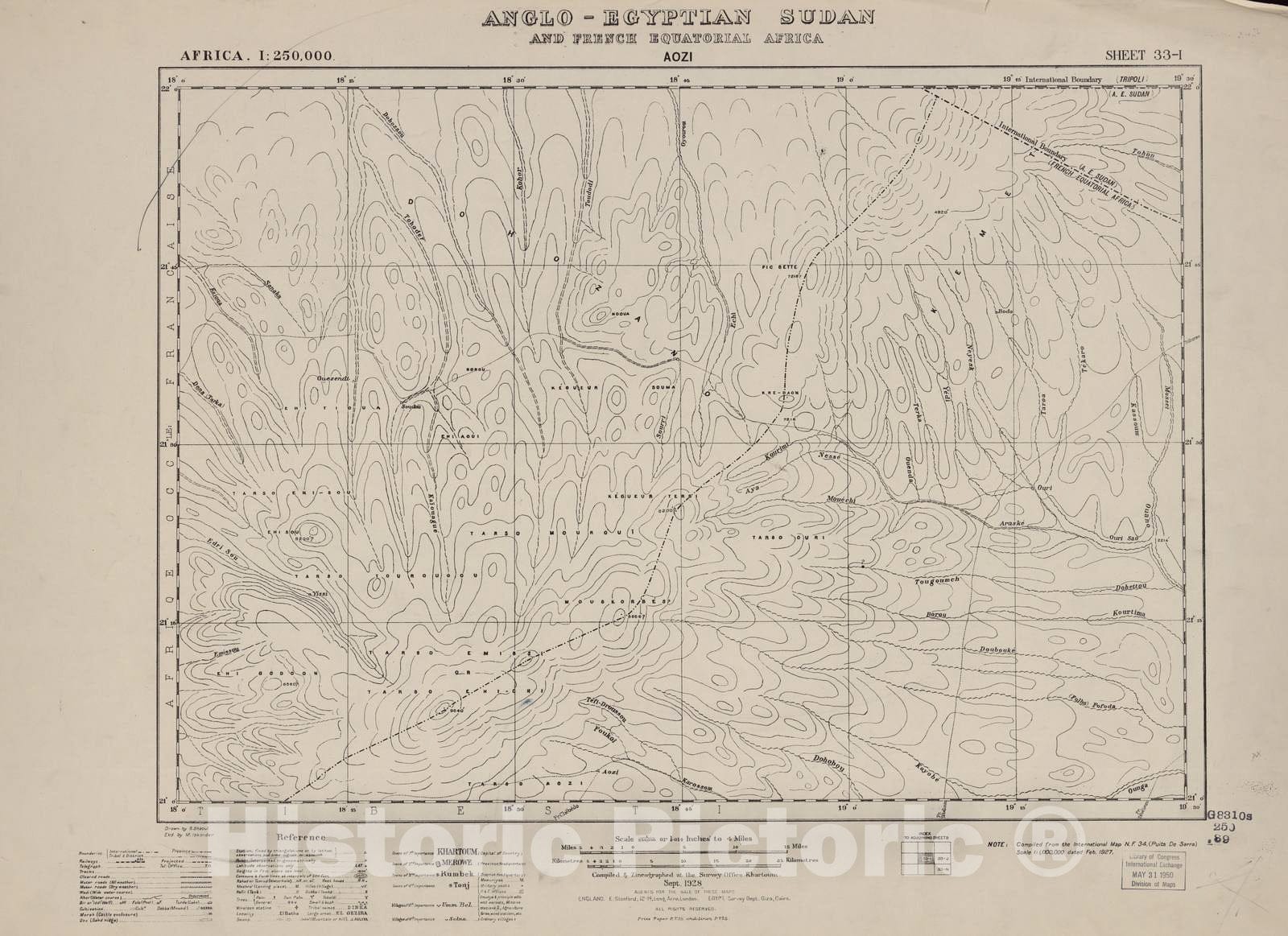 Historic 1909 Map - Sudan 1:250,000 - Aozi Sheet 33-I Sept 1928 - Anglo-Egyptian Sudan