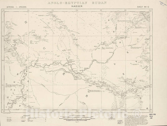 Historic 1909 Map - Sudan 1:250,000 - Nasser Sheet 66-O Jun 1913 - Anglo-Egyptian Sudan