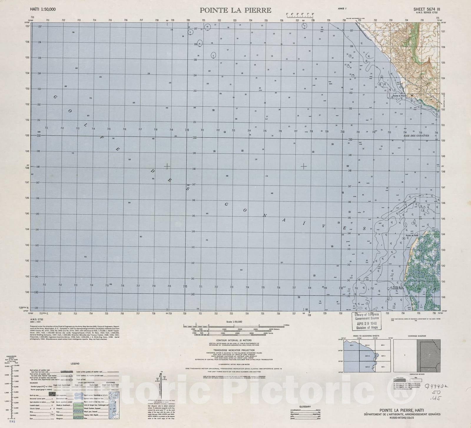 Historic 1948 Map - Haiti 1:50,000. - Pointe La Pierre, Sheet 5674 III - 1 ed.