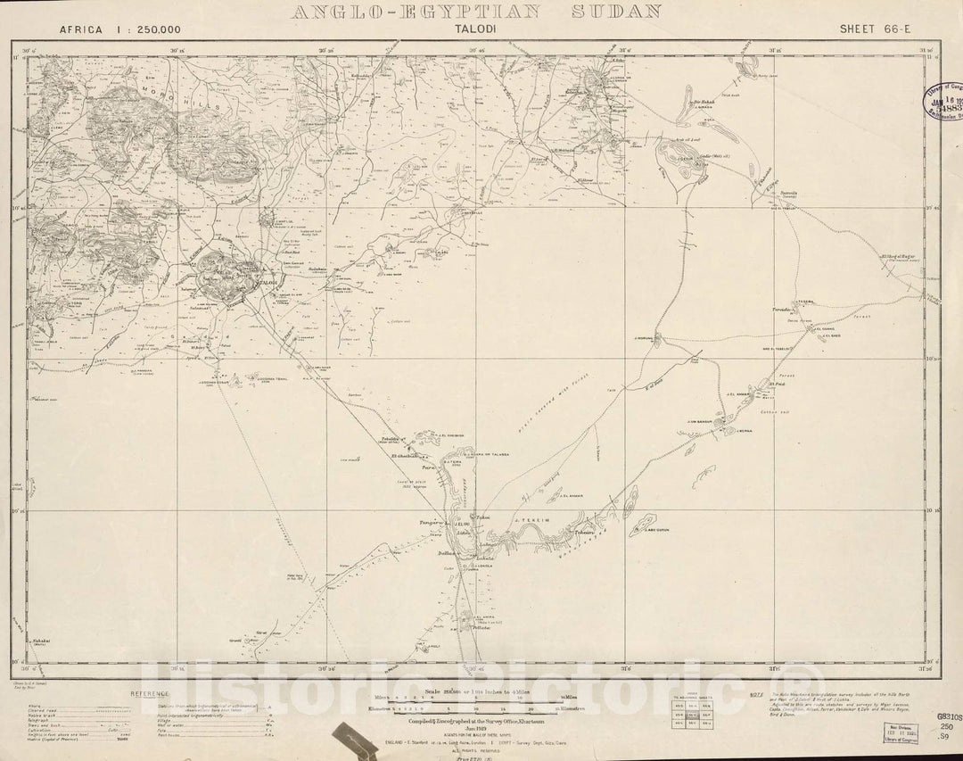 Historic 1909 Map - Sudan 1:250,000 - Talodi Sheet 66-E Jun 1919 - Anglo-Egyptian Sudan