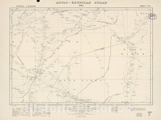 Historic 1909 Map - Sudan 1:250,000 - Tonj Sheet 77-D Nov 1925 - Anglo-Egyptian Sudan