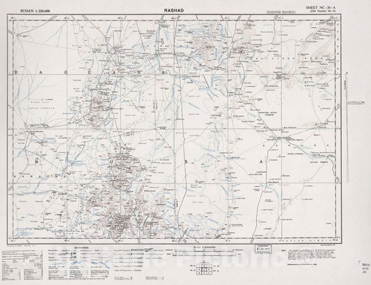 Historic 1909 Map - Sudan 1:250,000 - Rashad Sheet NC-36-A (Old Number 66-A; No Month) 1966 - Anglo-Egyptian Sudan