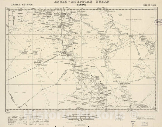Historic 1909 Map - Sudan 1:250,000 - Sennar Sheet 55-K Jun 1925 - Anglo-Egyptian Sudan