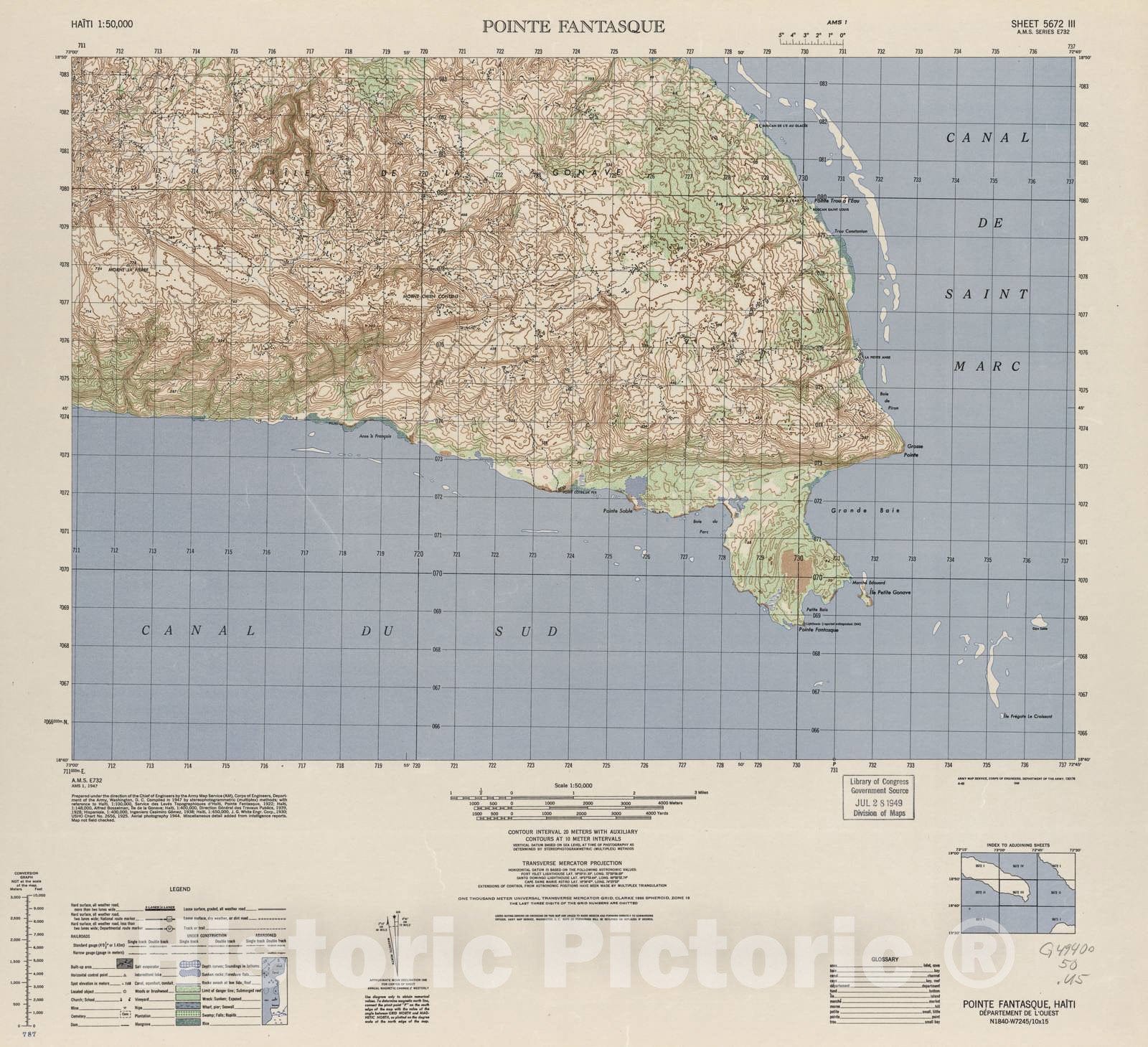 Historic 1948 Map - Haiti 1:50,000. - Pointe Fantasque, Sheet 5672 III - 1 ed.
