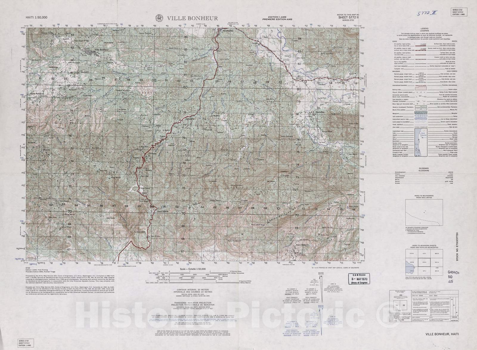 Historic 1948 Map - Haiti 1:50,000. - Ville Bonheur, Sheet 5772 II - 1 ed.
