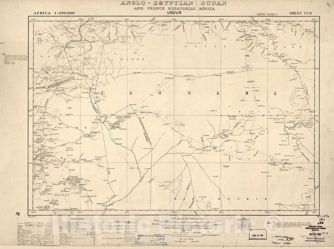 Historic 1909 Map - Sudan 1:250,000 - Undur Sheet 53-H Apr 1932 - Anglo-Egyptian Sudan