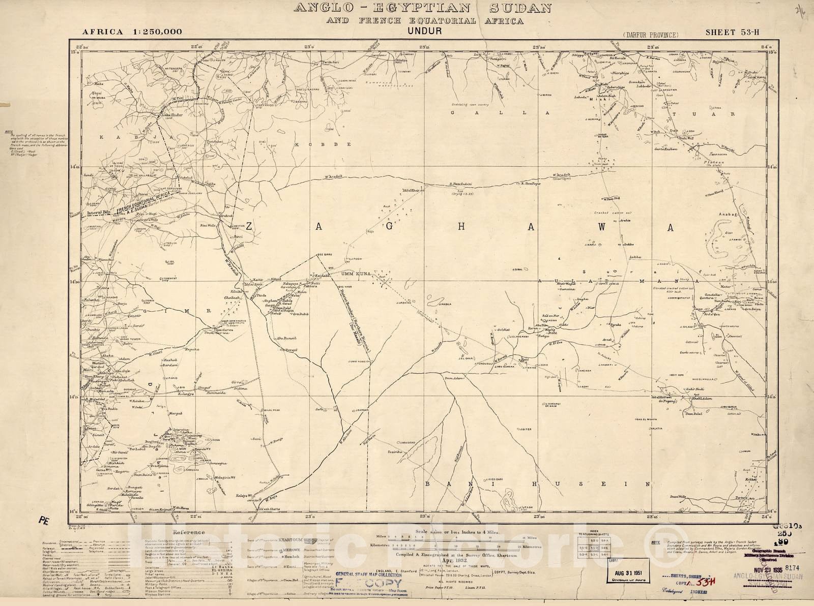 Historic 1909 Map - Sudan 1:250,000 - Undur Sheet 53-H Apr 1932 - Anglo-Egyptian Sudan
