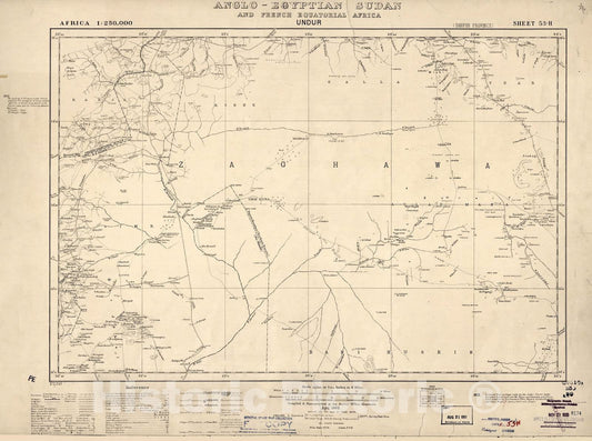Historic 1909 Map - Sudan 1:250,000 - Undur Sheet 53-H Apr 1932 - Anglo-Egyptian Sudan