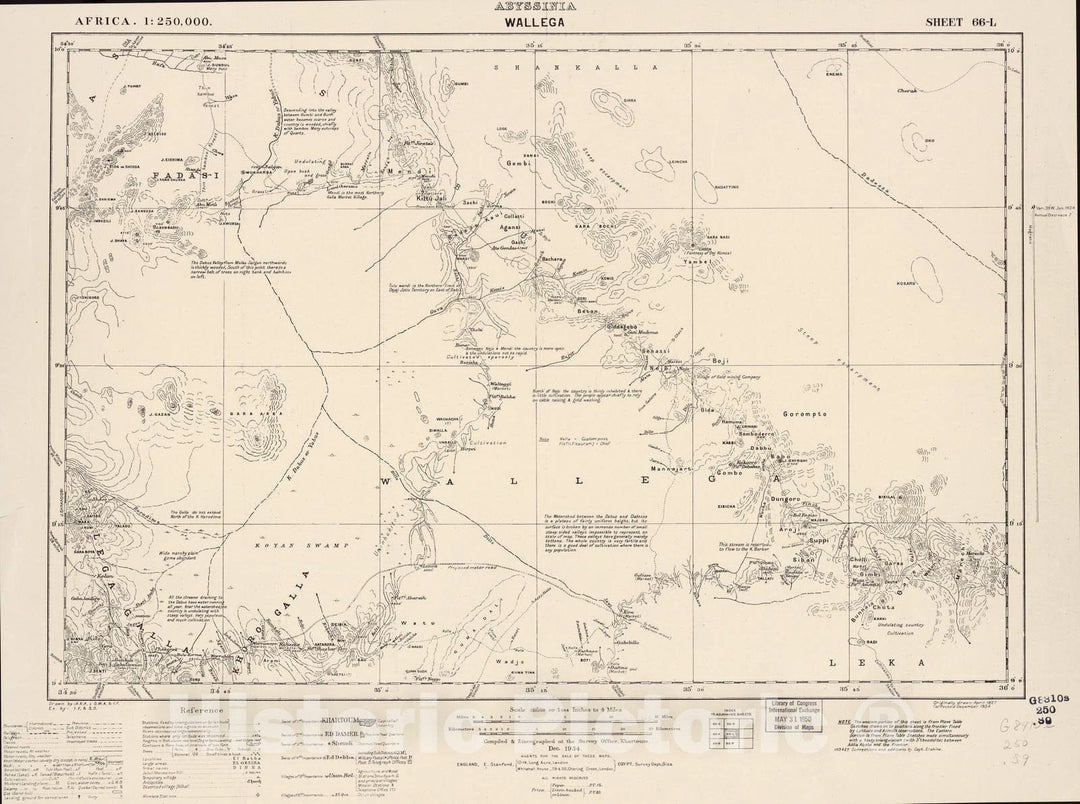 Historic 1909 Map - Sudan 1:250,000 - Wallega Sheet 66-L Dec 1934 - Anglo-Egyptian Sudan 1