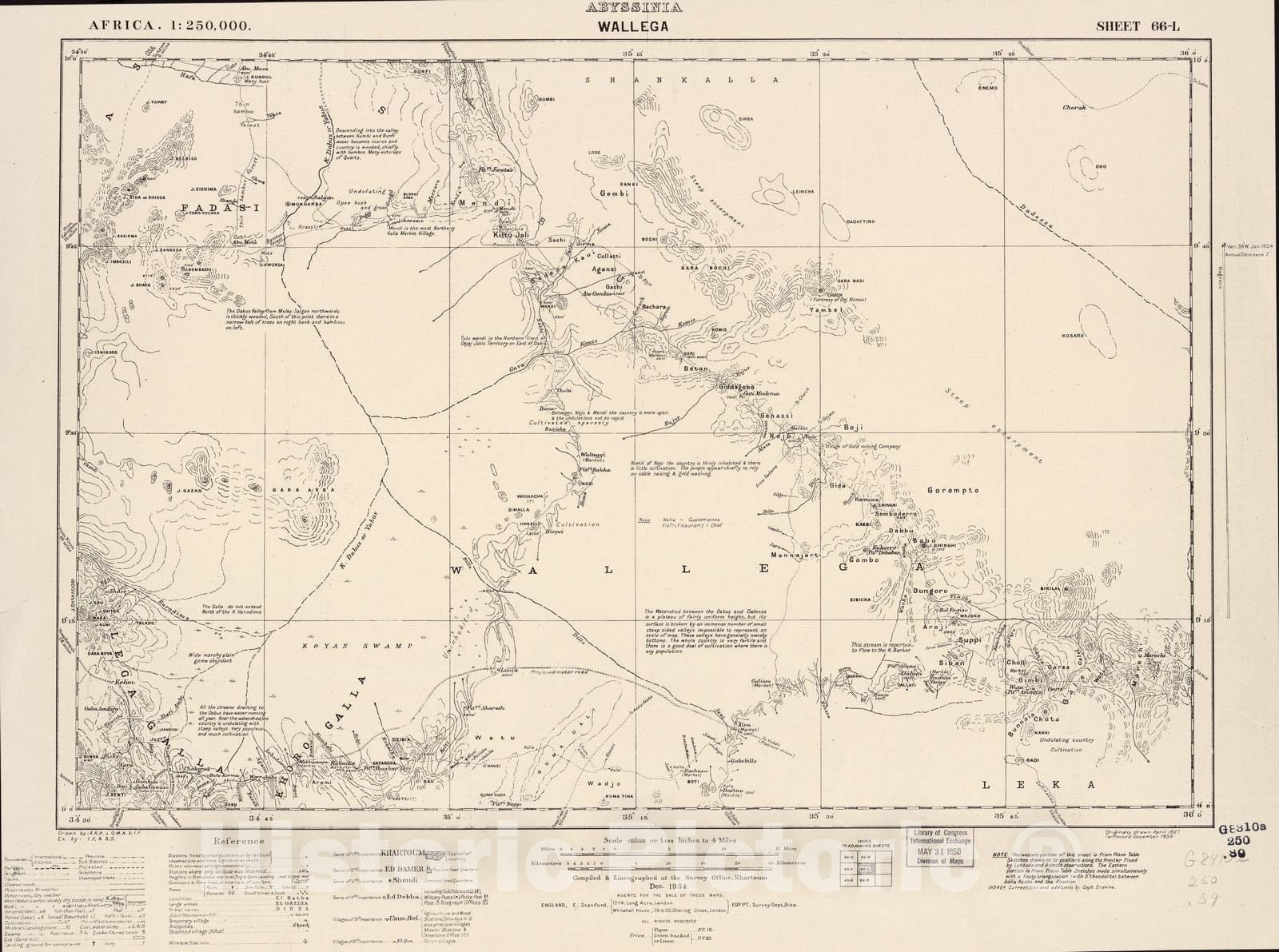 Historic 1909 Map - Sudan 1:250,000 - Wallega Sheet 66-L Dec 1934 - Anglo-Egyptian Sudan 1
