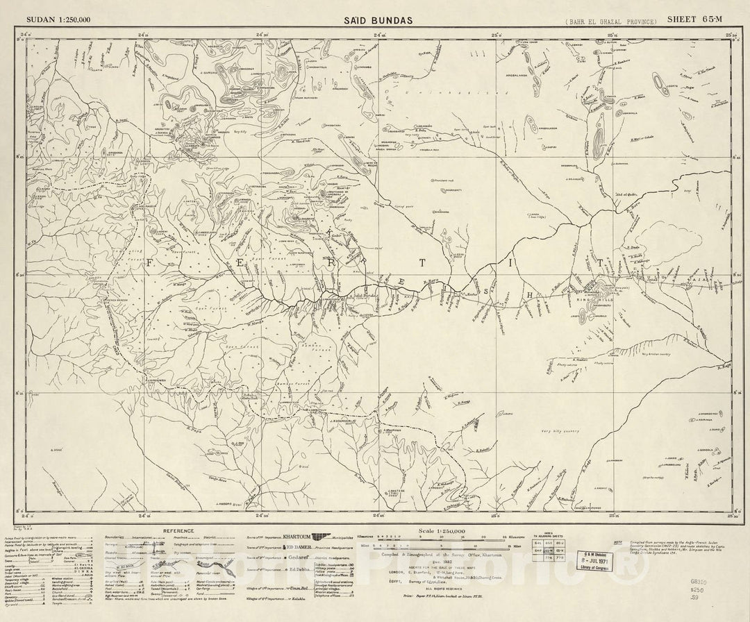 Historic 1909 Map - Sudan 1:250,000 - Said Bundas Sheet 65-M Dec 1932 - Anglo-Egyptian Sudan 2