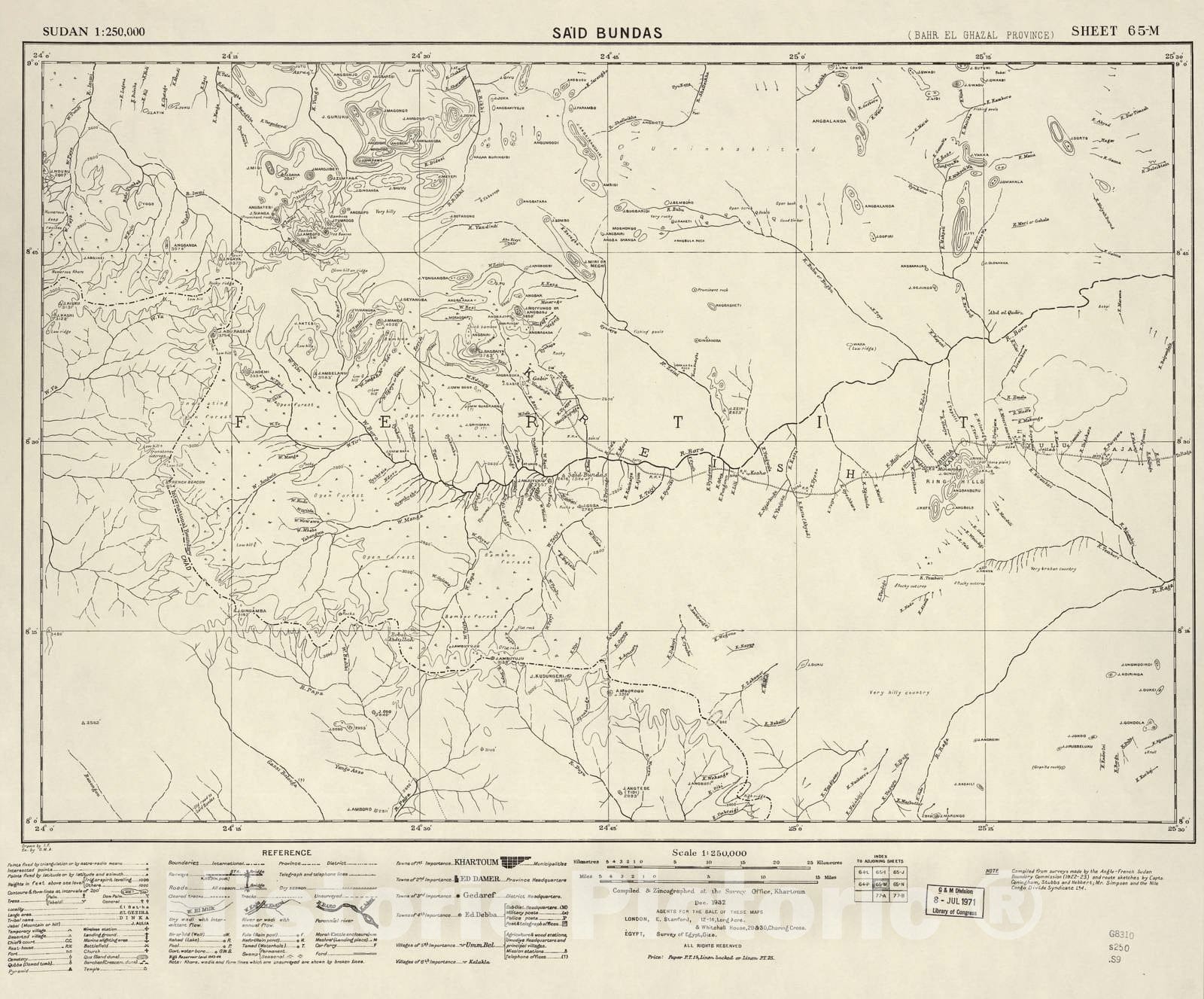 Historic 1909 Map - Sudan 1:250,000 - Said Bundas Sheet 65-M Dec 1932 - Anglo-Egyptian Sudan 2