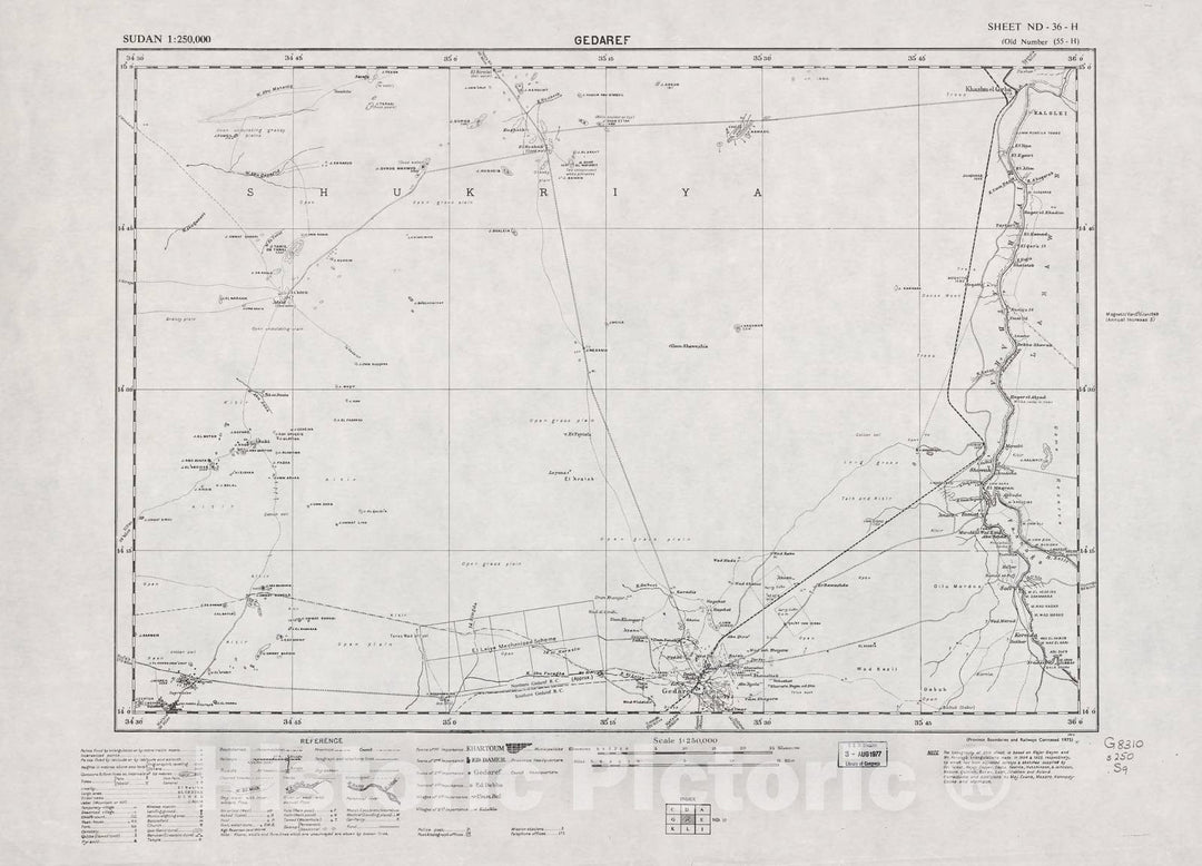 Historic 1909 Map - Sudan 1:250,000 - Gedaref Sheet ND-36-H (Old Number 55-H; No Month) 1975 - Anglo-Egyptian Sudan