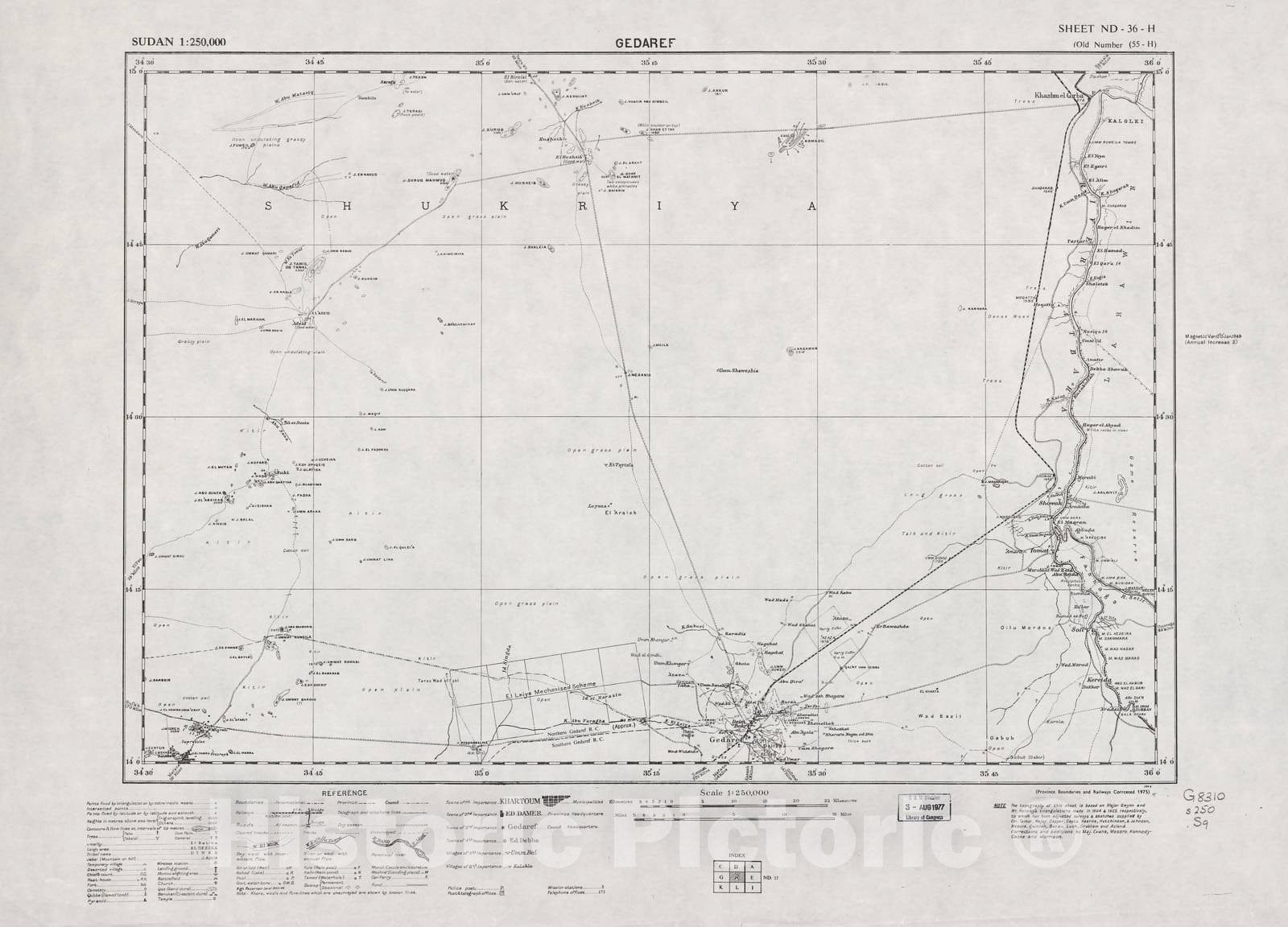 Historic 1909 Map - Sudan 1:250,000 - Gedaref Sheet ND-36-H (Old Number 55-H; No Month) 1975 - Anglo-Egyptian Sudan