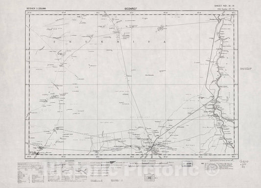 Historic 1909 Map - Sudan 1:250,000 - Gedaref Sheet ND-36-H (Old Number 55-H; No Month) 1975 - Anglo-Egyptian Sudan