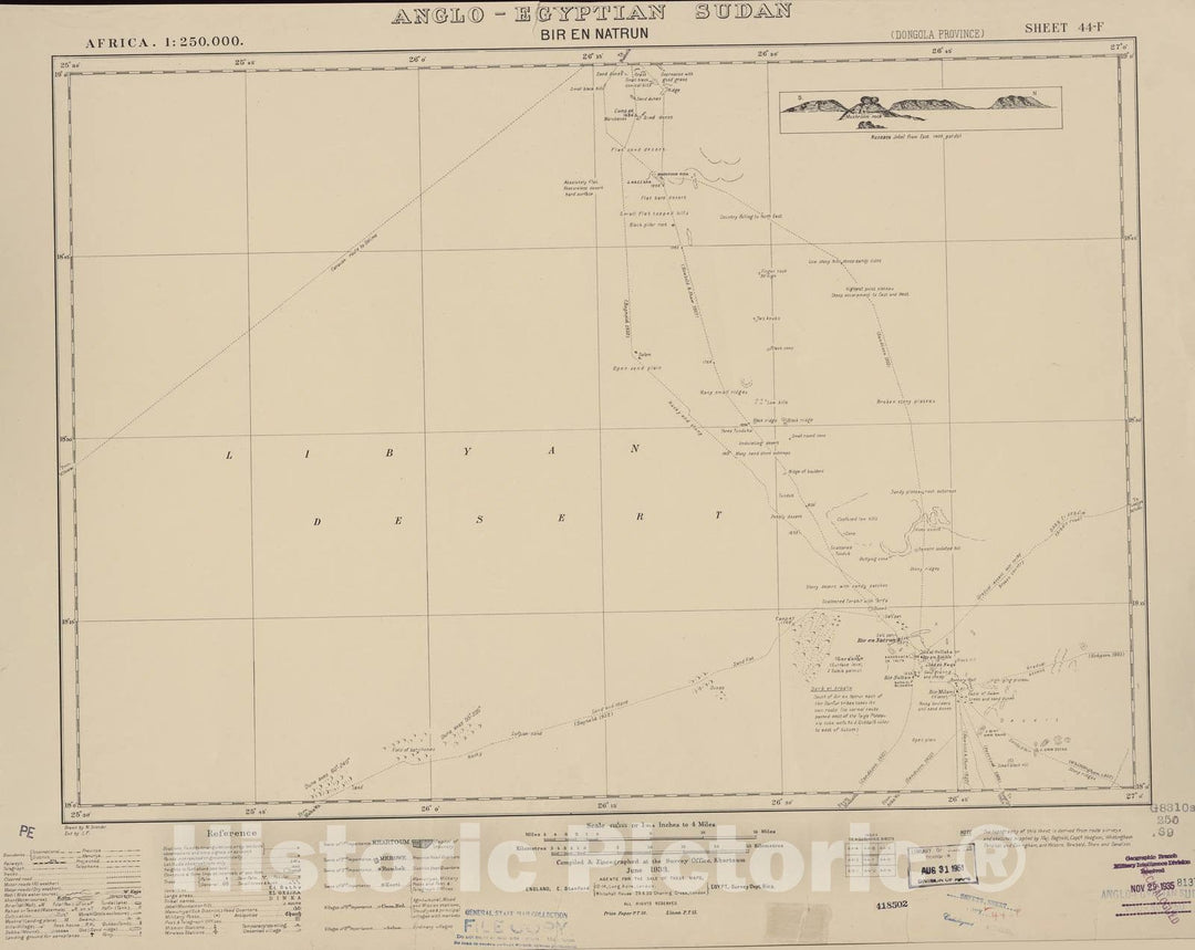 Historic 1909 Map - Sudan 1:250,000 - Bir En Natrun Sheet 44-F Jun 1933 - Anglo-Egyptian Sudan
