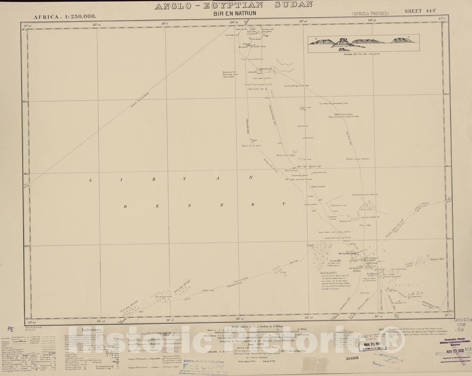 Historic 1909 Map - Sudan 1:250,000 - Bir En Natrun Sheet 44-F Jun 1933 - Anglo-Egyptian Sudan