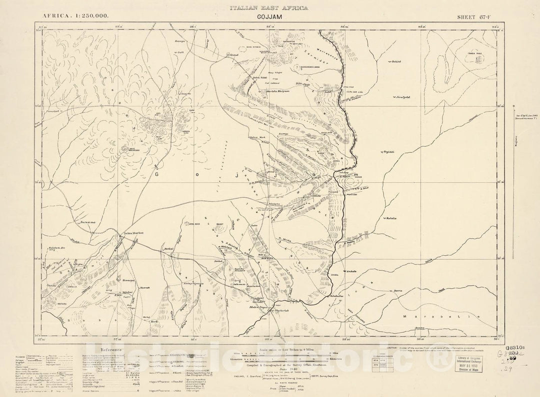 Historic 1909 Map - Sudan 1:250,000 - Gojjam Sheet 67-F Jun 1940 - Anglo-Egyptian Sudan