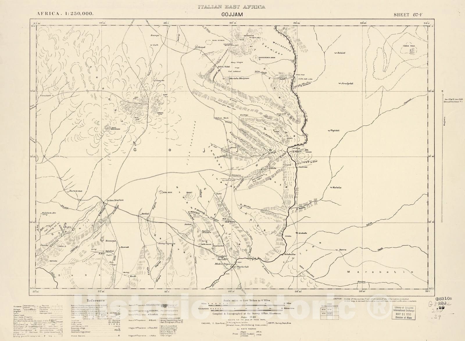 Historic 1909 Map - Sudan 1:250,000 - Gojjam Sheet 67-F Jun 1940 - Anglo-Egyptian Sudan
