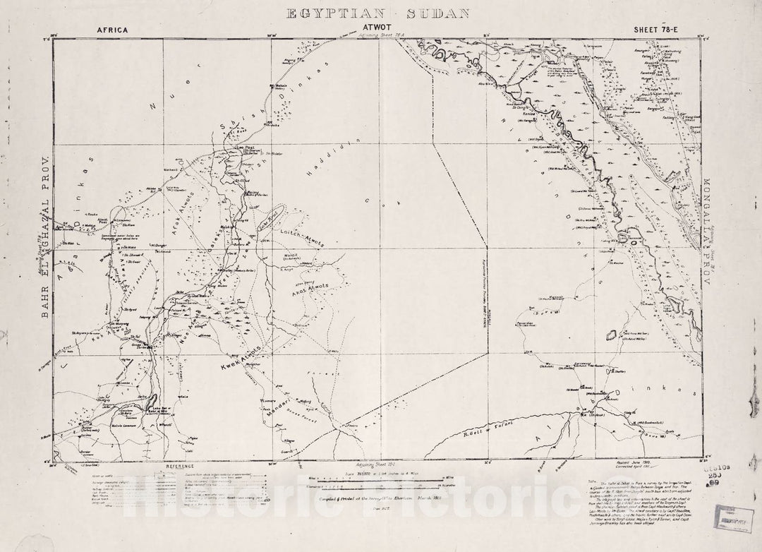 Historic 1909 Map - Sudan 1:250,000 - Atwot Sheet 78-E Mar 1910 - Anglo-Egyptian Sudan