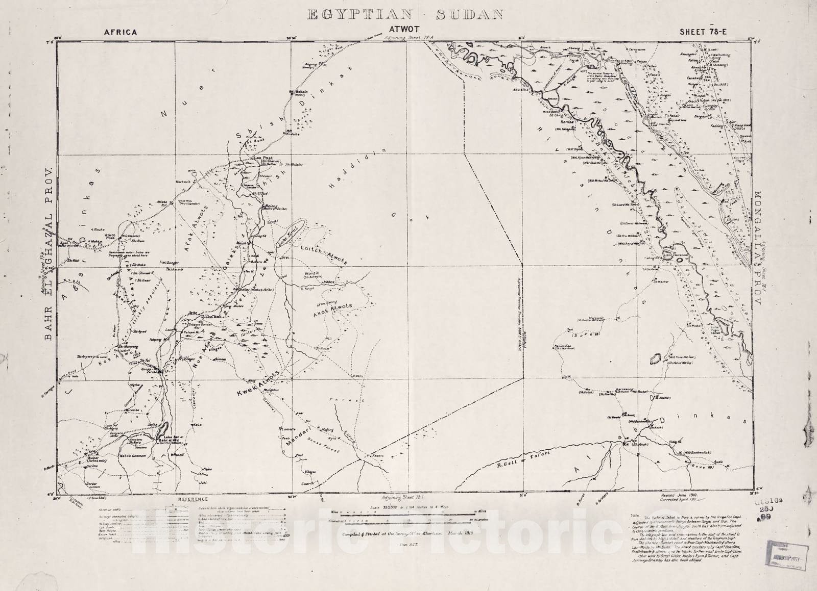 Historic 1909 Map - Sudan 1:250,000 - Atwot Sheet 78-E Mar 1910 - Anglo-Egyptian Sudan