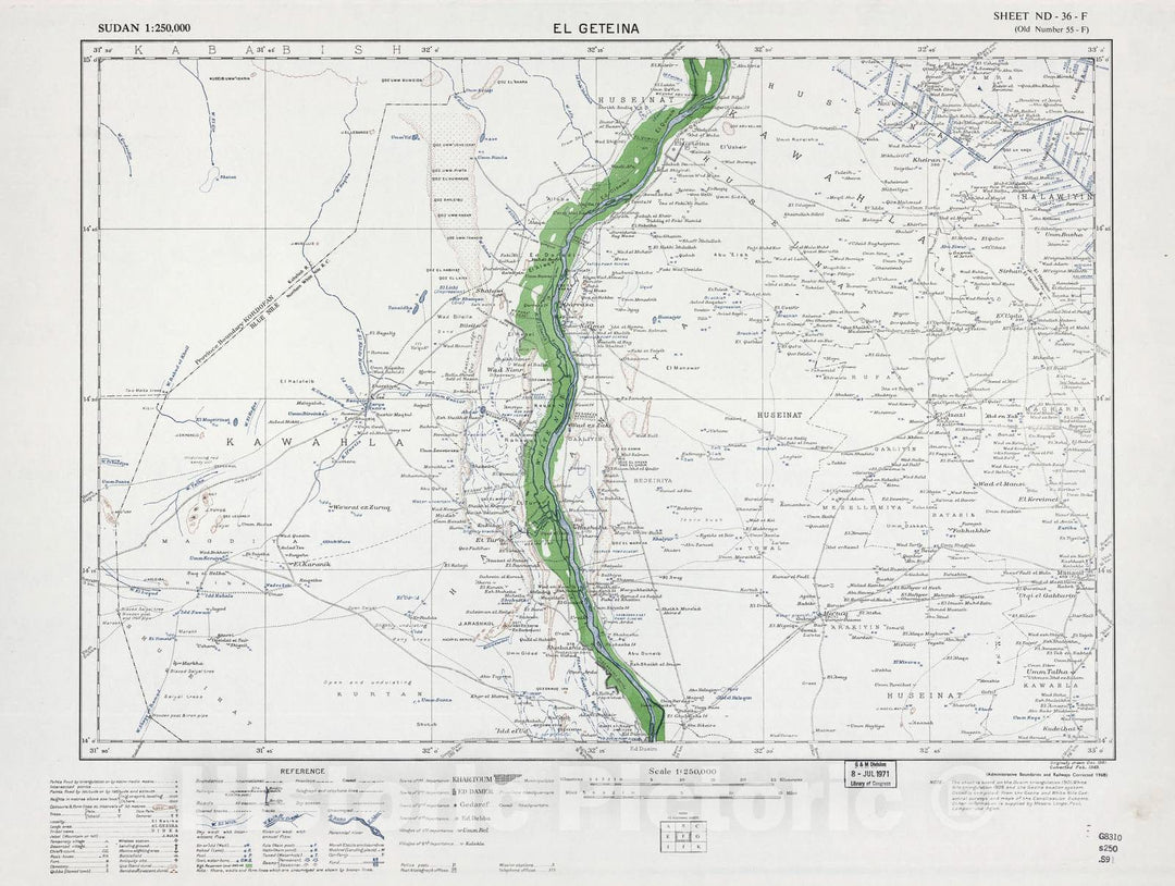 Historic 1909 Map - Sudan 1:250,000 - El Geteina Sheet ND-36-F (Old Number 55-F; No Month) 1968 - Anglo-Egyptian Sudan
