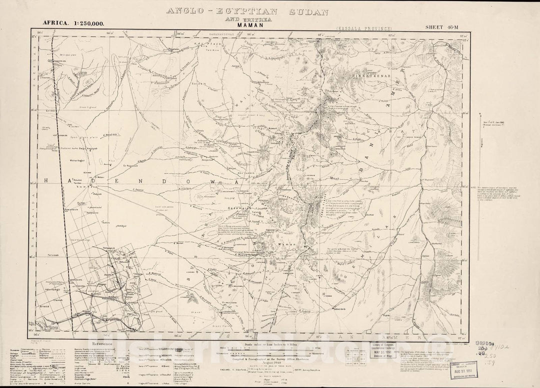Historic 1909 Map - Sudan 1:250,000 - Maman Sheet 46-M Aug 1940 - Anglo-Egyptian Sudan