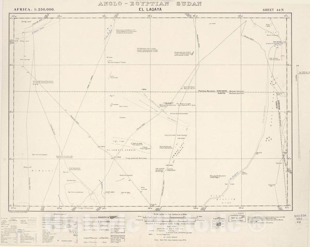 Historic 1909 Map - Sudan 1:250,000 - El Laqaya Sheet 44-N May 1939 - Anglo-Egyptian Sudan
