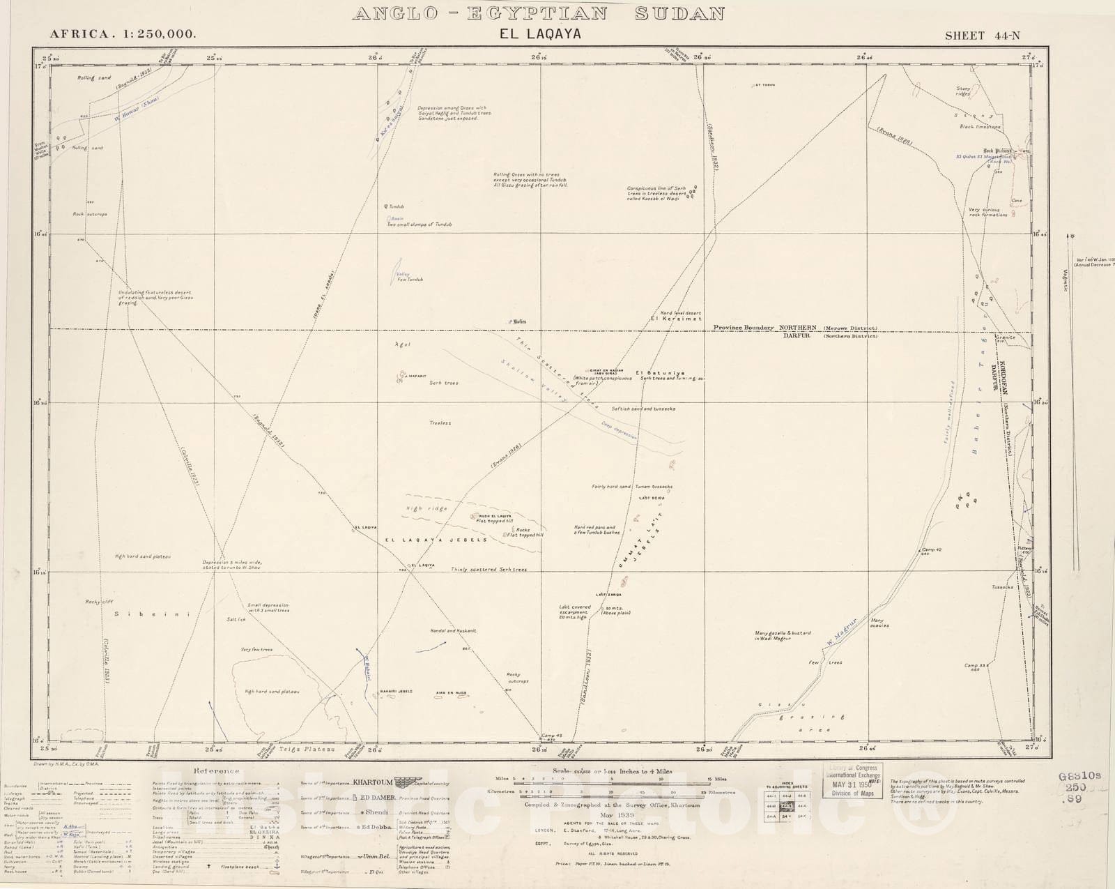 Historic 1909 Map - Sudan 1:250,000 - El Laqaya Sheet 44-N May 1939 - Anglo-Egyptian Sudan