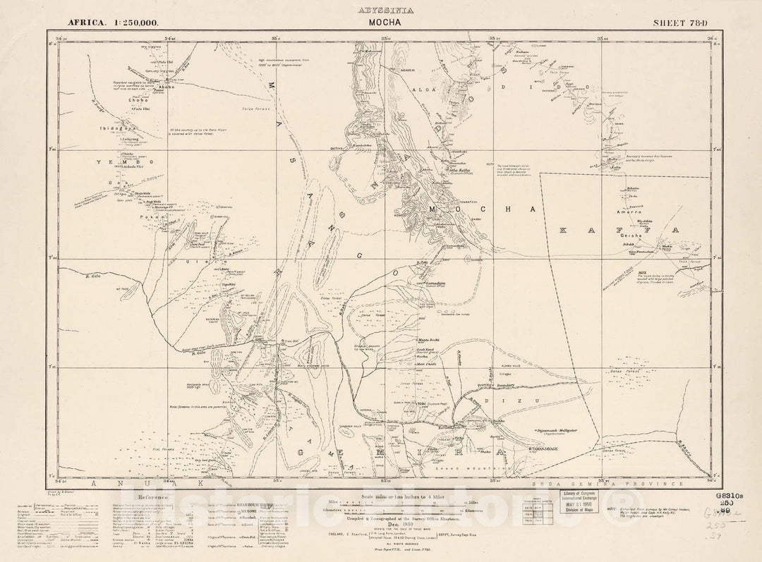 Historic 1909 Map - Sudan 1:250,000 - Mocha Sheet 78-D Dec 1930 - Anglo-Egyptian Sudan