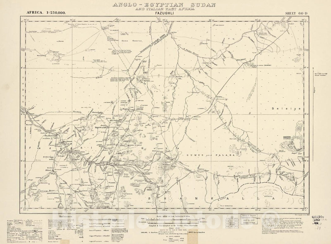 Historic 1909 Map - Sudan 1:250,000 - Fazughli Sheet 66-D Jun 1940 - Anglo-Egyptian Sudan 2