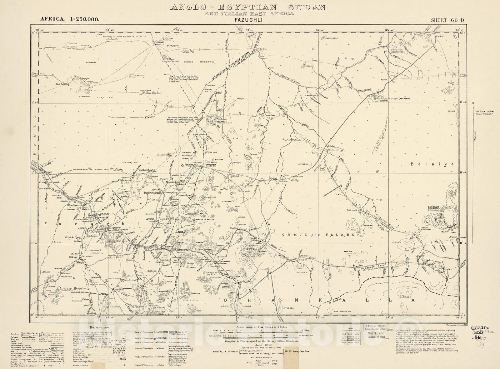 Historic 1909 Map - Sudan 1:250,000 - Fazughli Sheet 66-D Jun 1940 - Anglo-Egyptian Sudan 2