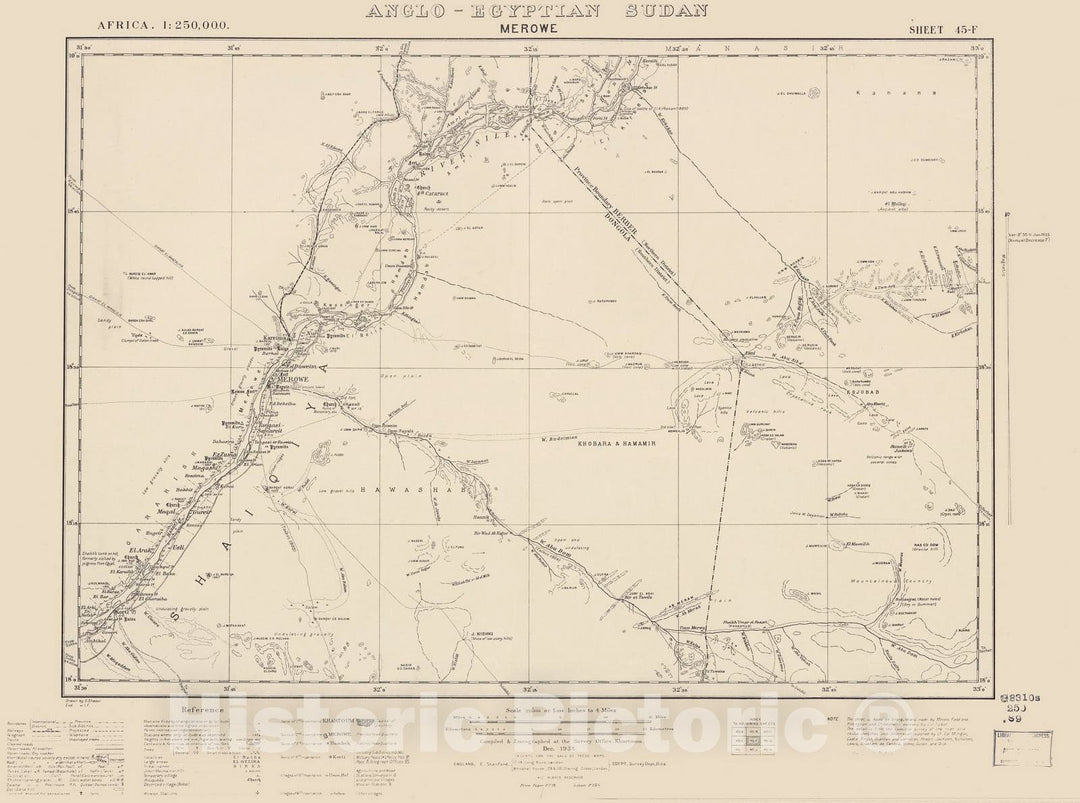 Historic 1909 Map - Sudan 1:250,000 - Merowe Sheet 45-F Dec 1933 - Anglo-Egyptian Sudan