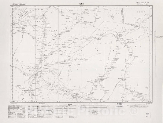 Historic 1909 Map - Sudan 1:250,000 - Tonj Sheet NB-35-D (Old Number 77-D; No Month) 1966 - Anglo-Egyptian Sudan