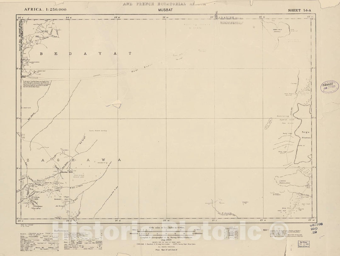 Historic 1909 Map - Sudan 1:250,000 - Musbat Sheet 54-A Jul 1924 - Anglo-Egyptian Sudan