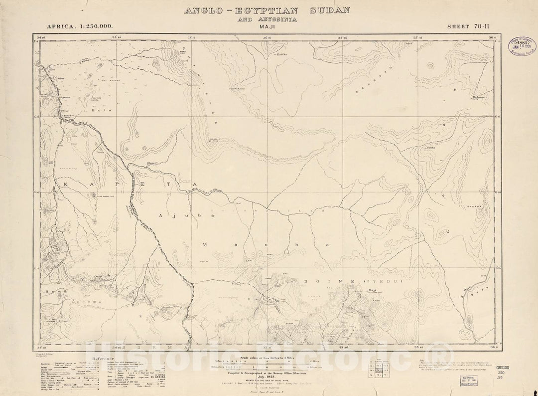 Historic 1909 Map - Sudan 1:250,000 - Maji Sheet 78-H Jul 1923 - Anglo-Egyptian Sudan
