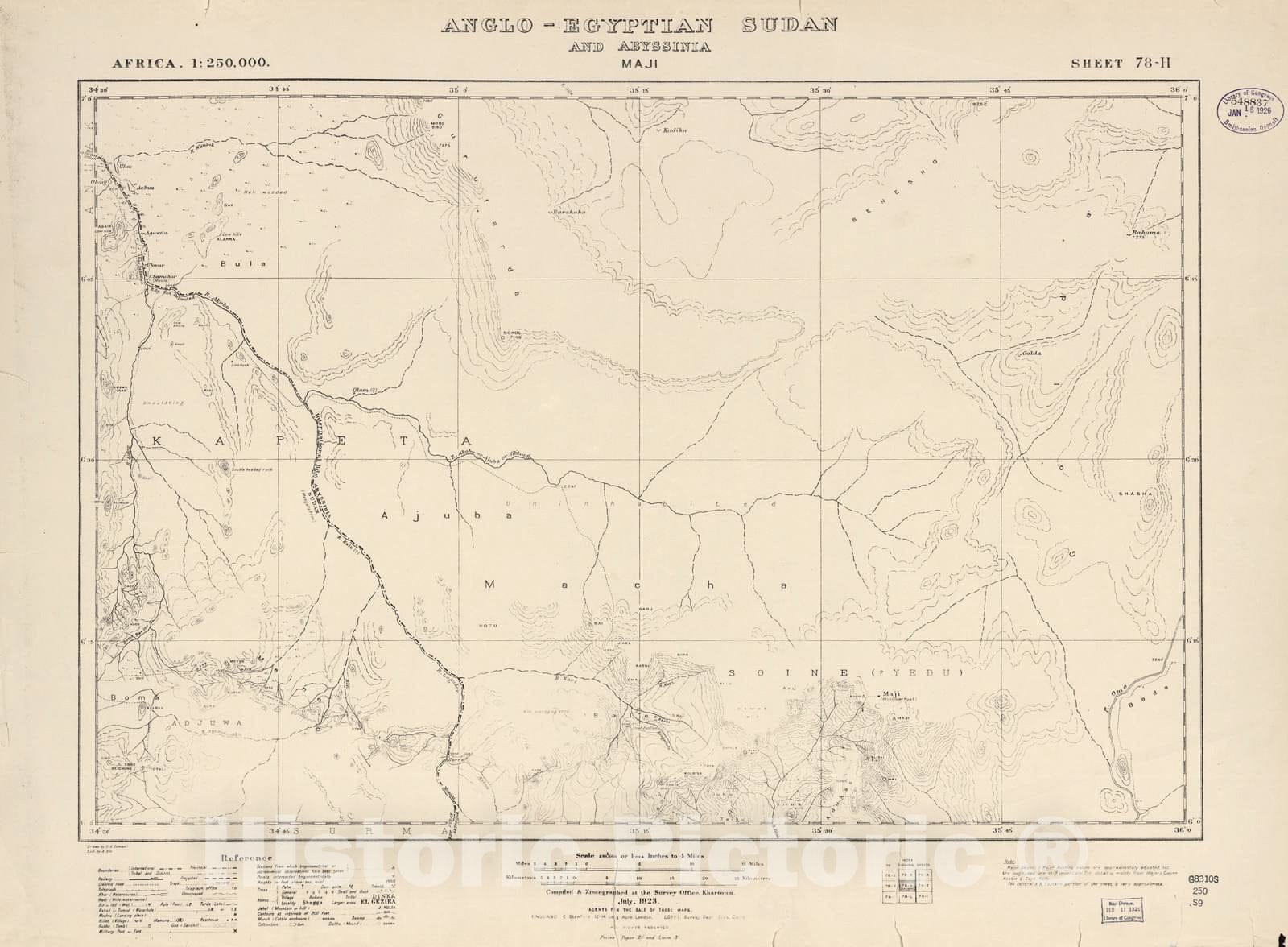 Historic 1909 Map - Sudan 1:250,000 - Maji Sheet 78-H Jul 1923 - Anglo-Egyptian Sudan