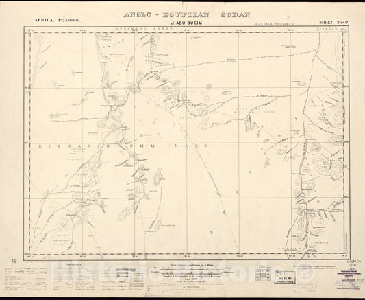 Historic 1909 Map - Sudan 1:250,000 - J. Abu Dueim Sheet 35-P Dec 1929 - Anglo-Egyptian Sudan