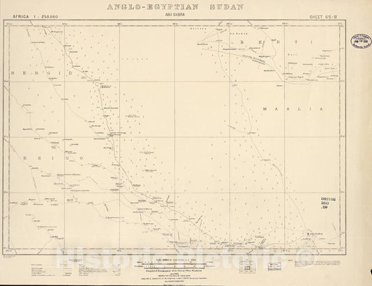 Historic 1909 Map - Sudan 1:250,000 - Abu Gabra Sheet 65-B Jan 1922 - Anglo-Egyptian Sudan