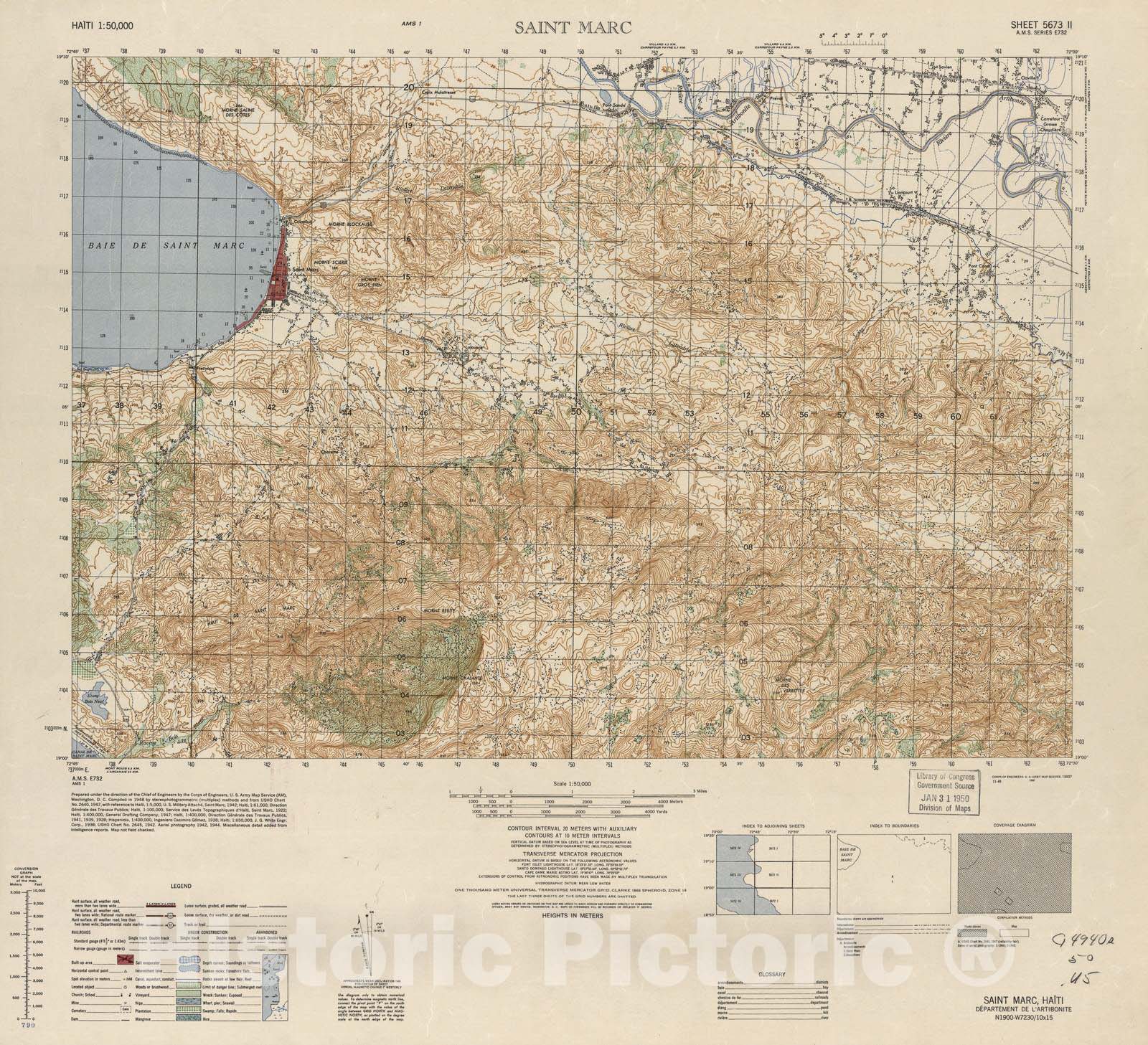 Historic 1948 Map - Haiti 1:50,000. - Saint Marc, Sheet 5673 II - 1 ed.