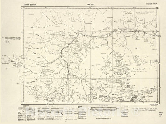 Historic 1909 Map - Sudan 1:250,000 - Karnoi Sheet 53-D Aug 1931 - Anglo-Egyptian Sudan