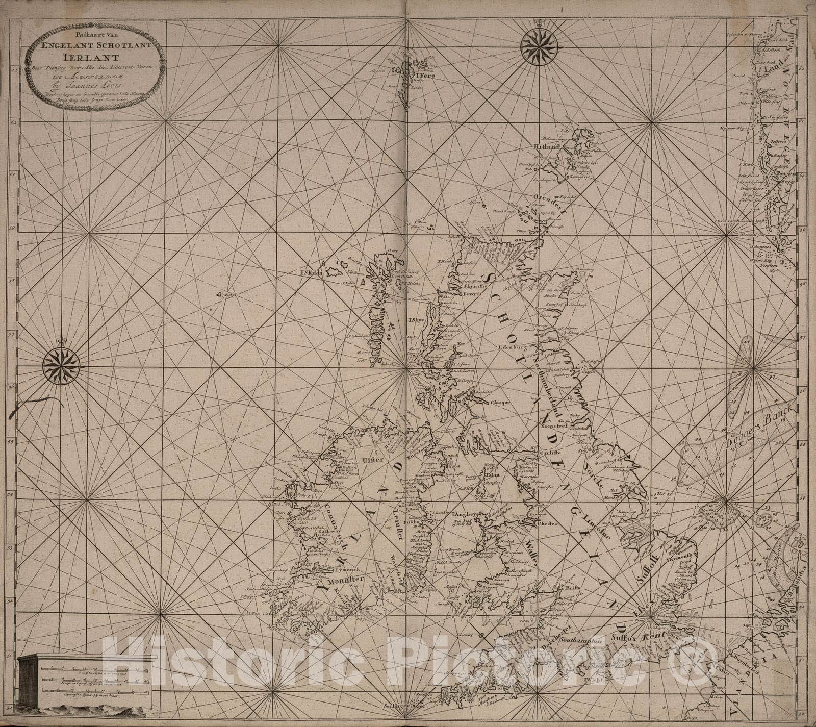 Historic 1705 Map - Zee-Atlas. - Paskaart Van Engelant, Schotlant, Ierlant - Loots Atlas
