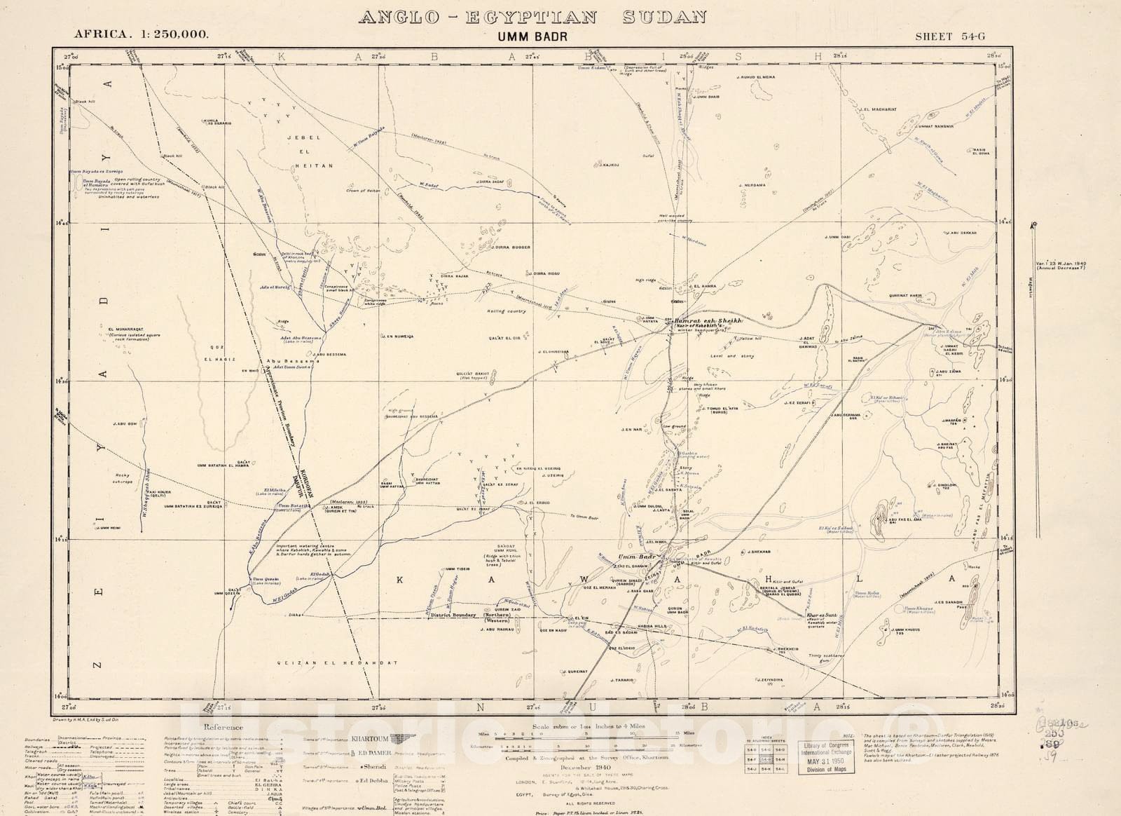 Historic 1909 Map - Sudan 1:250,000 - UMM Badr Sheet 54-G Dec 1940 - Anglo-Egyptian Sudan