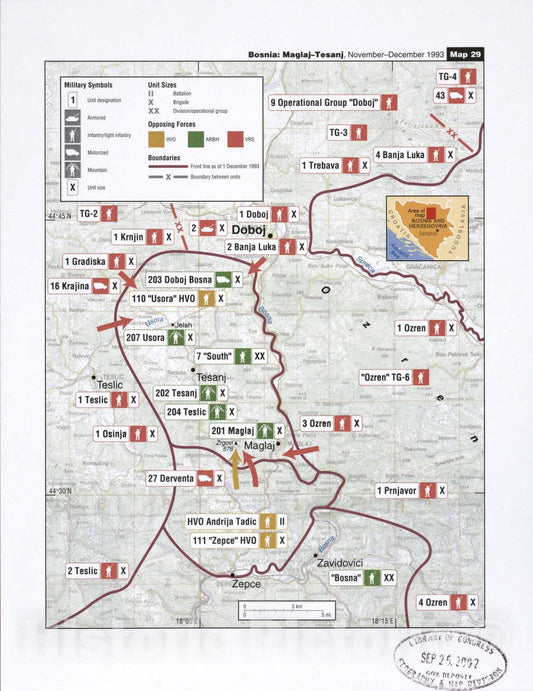 Historic 2002 Map - Balkan battlegrounds - Bosnia: Maglaj-Tesanj, November-December 1993