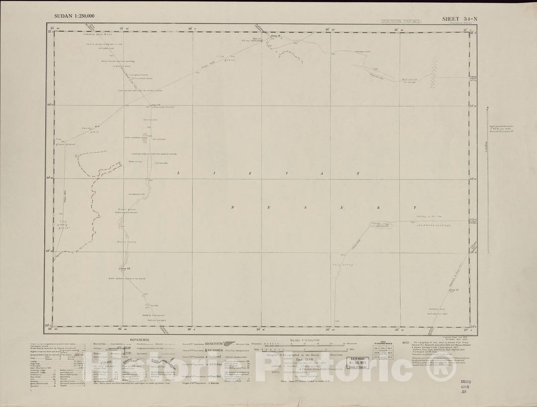 Historic 1909 Map - Sudan 1:250,000 - No Title 34-N Dec 1942 - Anglo-Egyptian Sudan